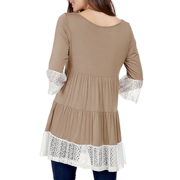Trumpet Sleeves Lace Boyfriend Tiered Tunic Top - Picture 4 of 4
